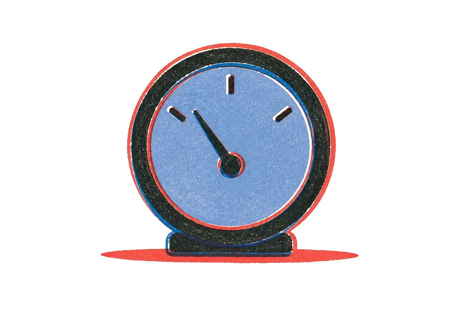 Riso print of a small round gauge with one needle